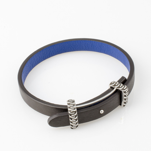 Male Black Leather Bracelet Lord Protector