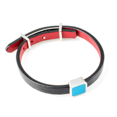 Female Leather Bracelet with Art Blue Opal Charm