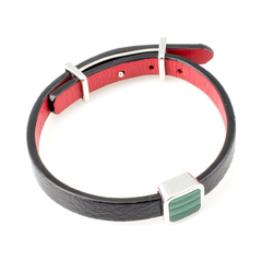 Female Leather Bracelet with Malachite Charm