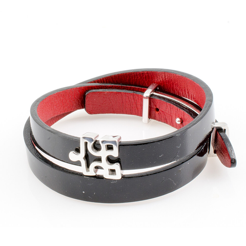 Female Leather lacquer Bracelet with Puzzle Enigma Charm