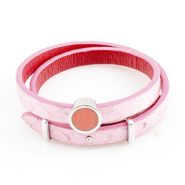 Female Leather Python Bracelet with Coral Charm