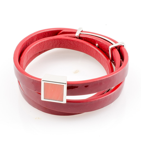 Female Lacquer Leather Bracelet with Coral Charm