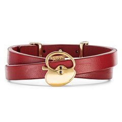 Red Women's Genuine Leather Bracelet Eden Apple Black Diamond Silver Charm Gold Plated | A03-RD2