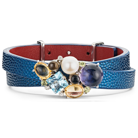 Blue Genuine Leather Women's Bracelet with Exclusive Silver Charm | BW-U01-BL2