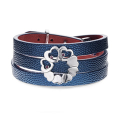 Blue Women's Genuine Leather Bracelet Flower of Love Ruby Silver Charm | F02-BL3