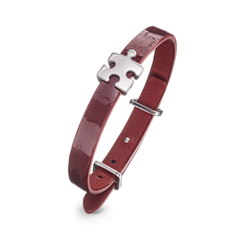 Women's Red Lacquered Genuine Leather Bracelet with Silver Puzzle Charm | P01-RDL1