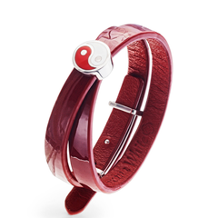 Women's Red Lacquered Genuine Leather Bracelet Yin-Yang Red and White 925 Sterling Silver Charm | Y01RDL2