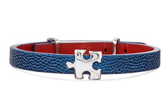 Women's Blue Genuine Leather Bracelet with Silver Puzzle Charms | P01BL1